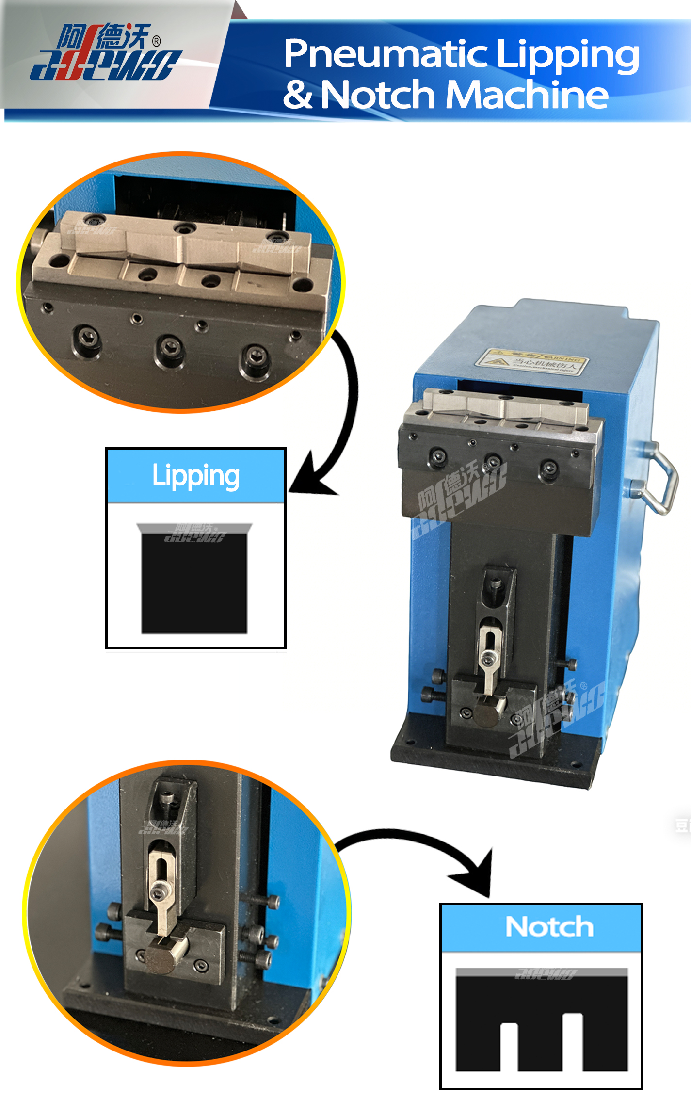 Pneumatisk Lipping & Notch Machine